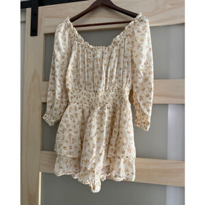 American Eagle Cream Floral Off-Shoulder Romper Size M